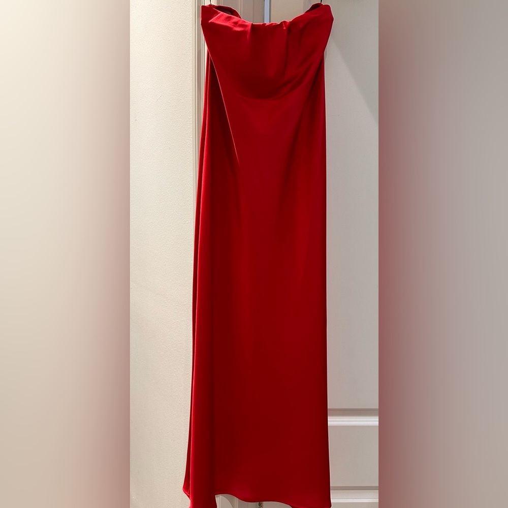Satin stretch, red strapless, beautiful cocktail dress, New